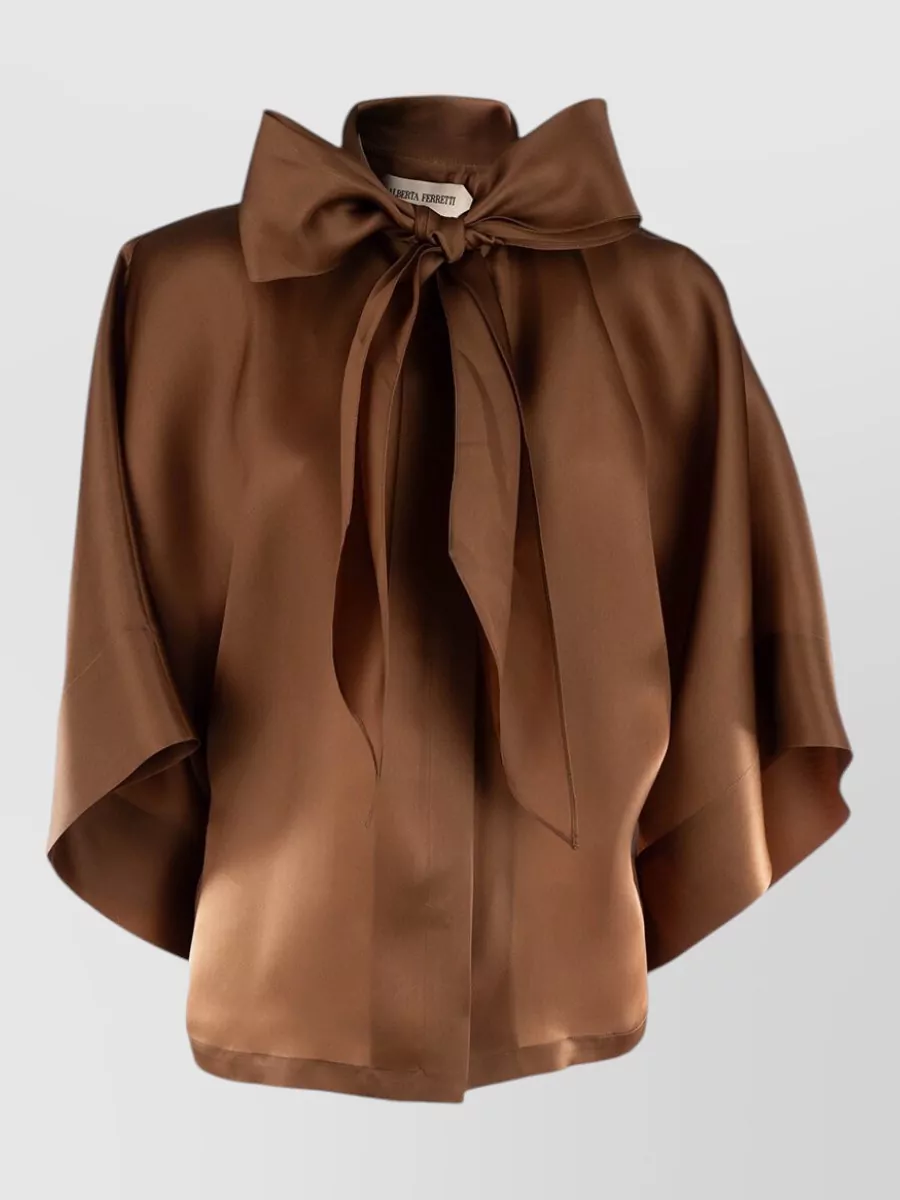 Alberta Ferretti silk tie-detail half-sleeve blouse
