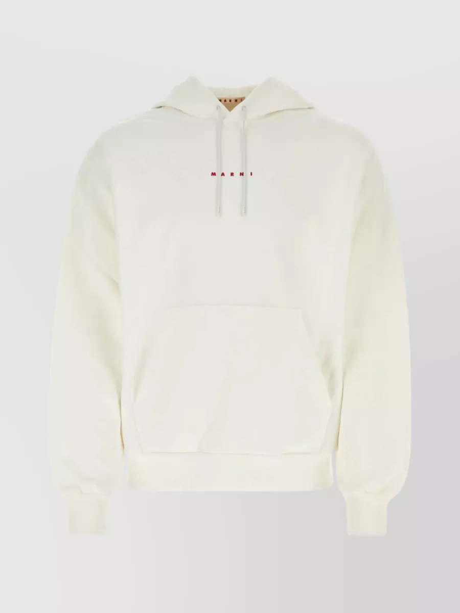 Shop Marni Cotton Drawstring Hooded Sweatshirt In Cream