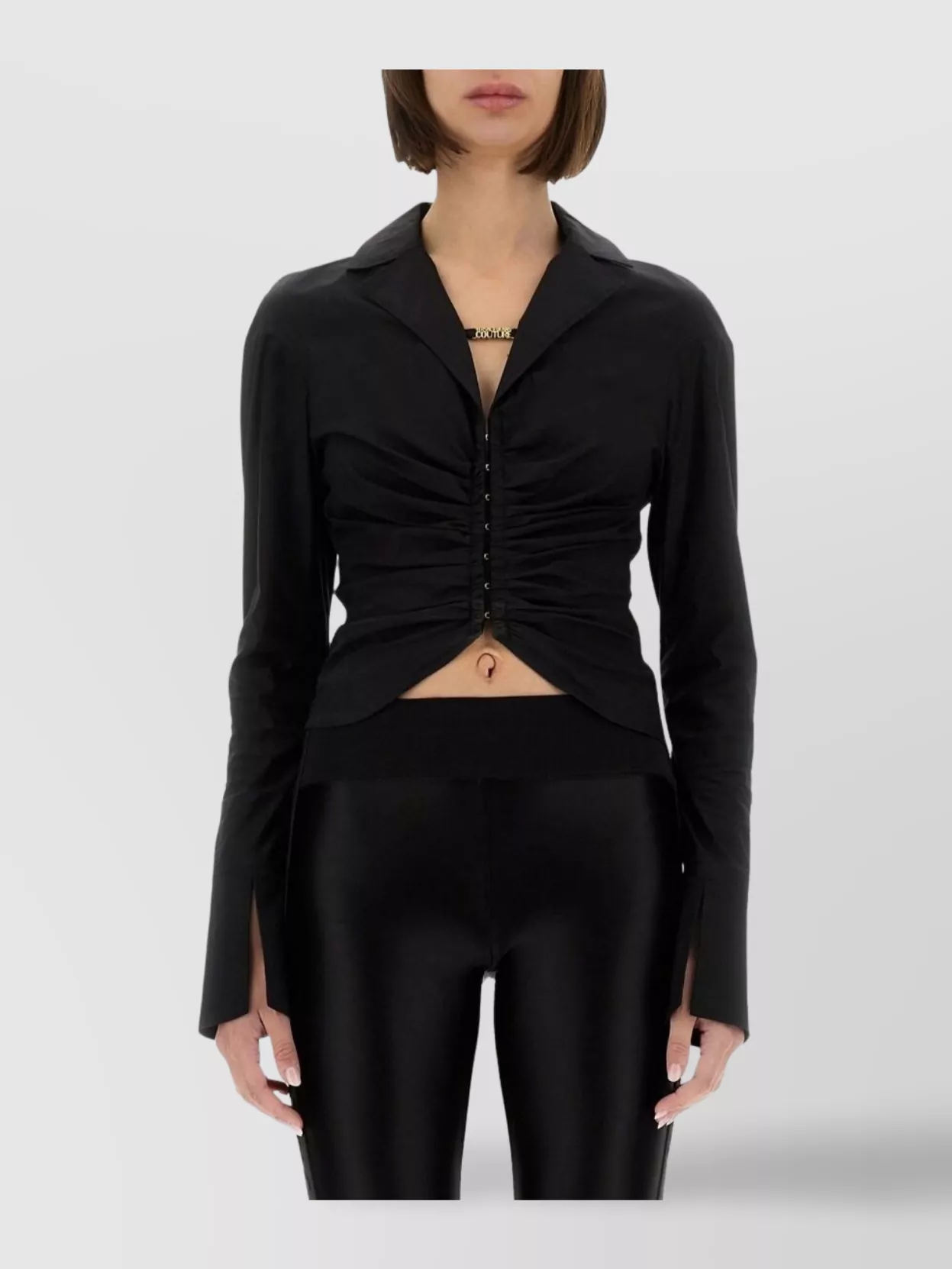 Versace Jeans Couture Ruffled Cropped Shirt Logo Detailing