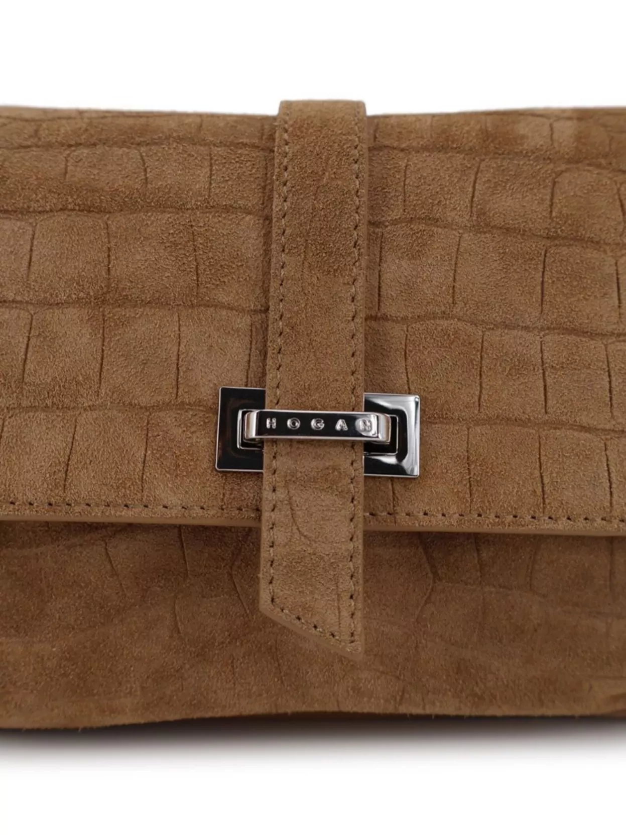 Hogan Suede Crocodile Print Flap Shoulder Bag