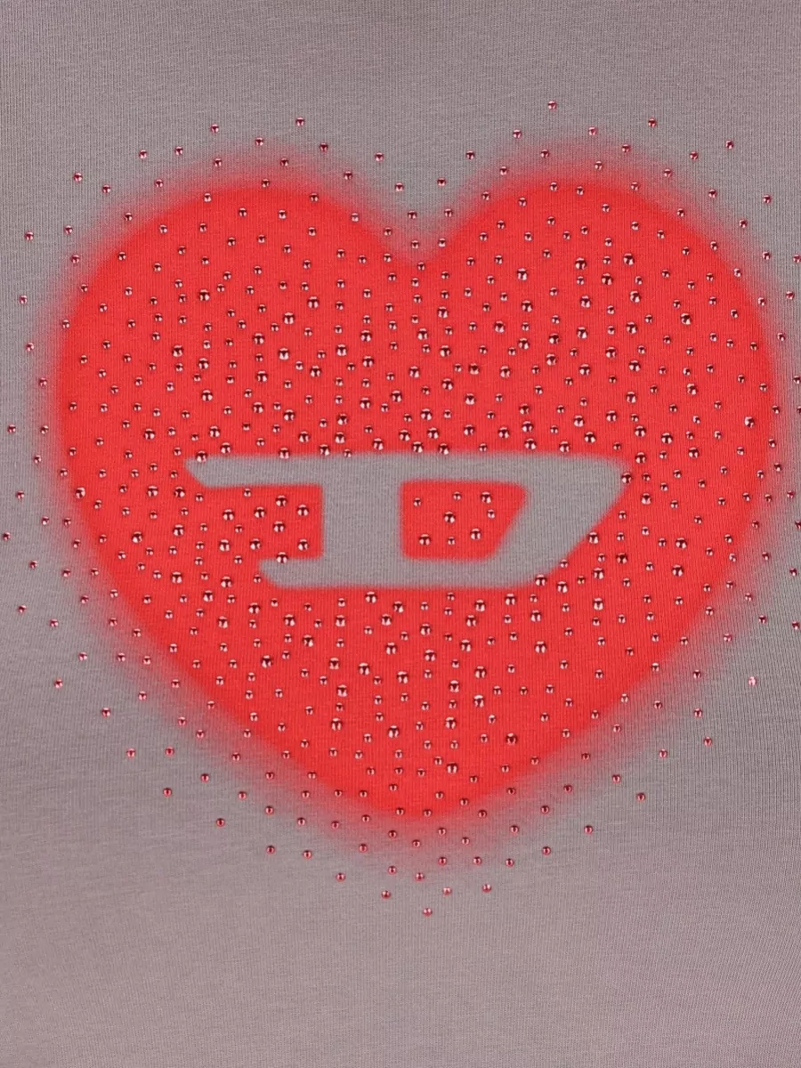 Diesel Heart Graphic Crew Neck Embellished Top