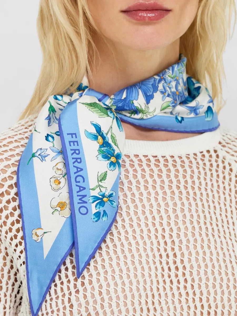Ferragamo Silk Primavera Print Diamond Scarf