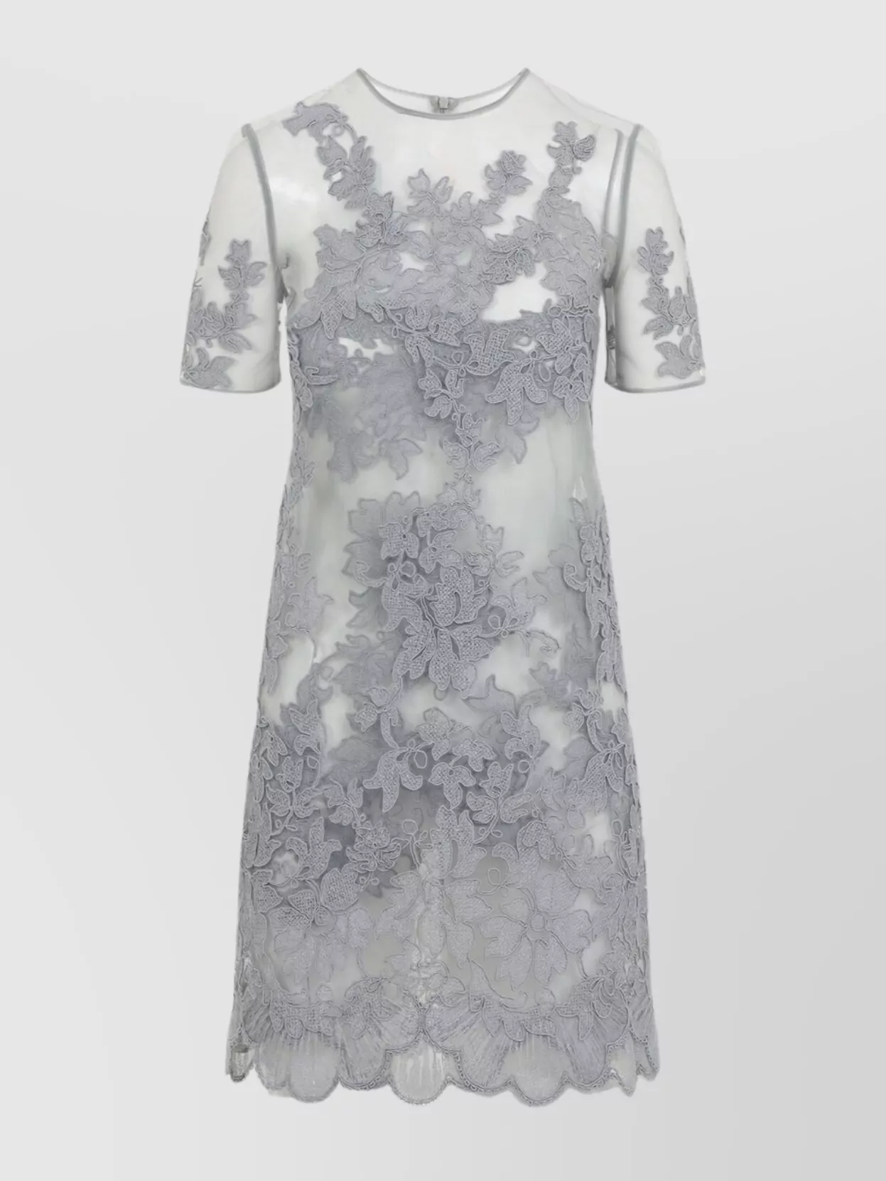 Ermanno Scervino Floral Lace Short Sleeve Mini Dress In Gray