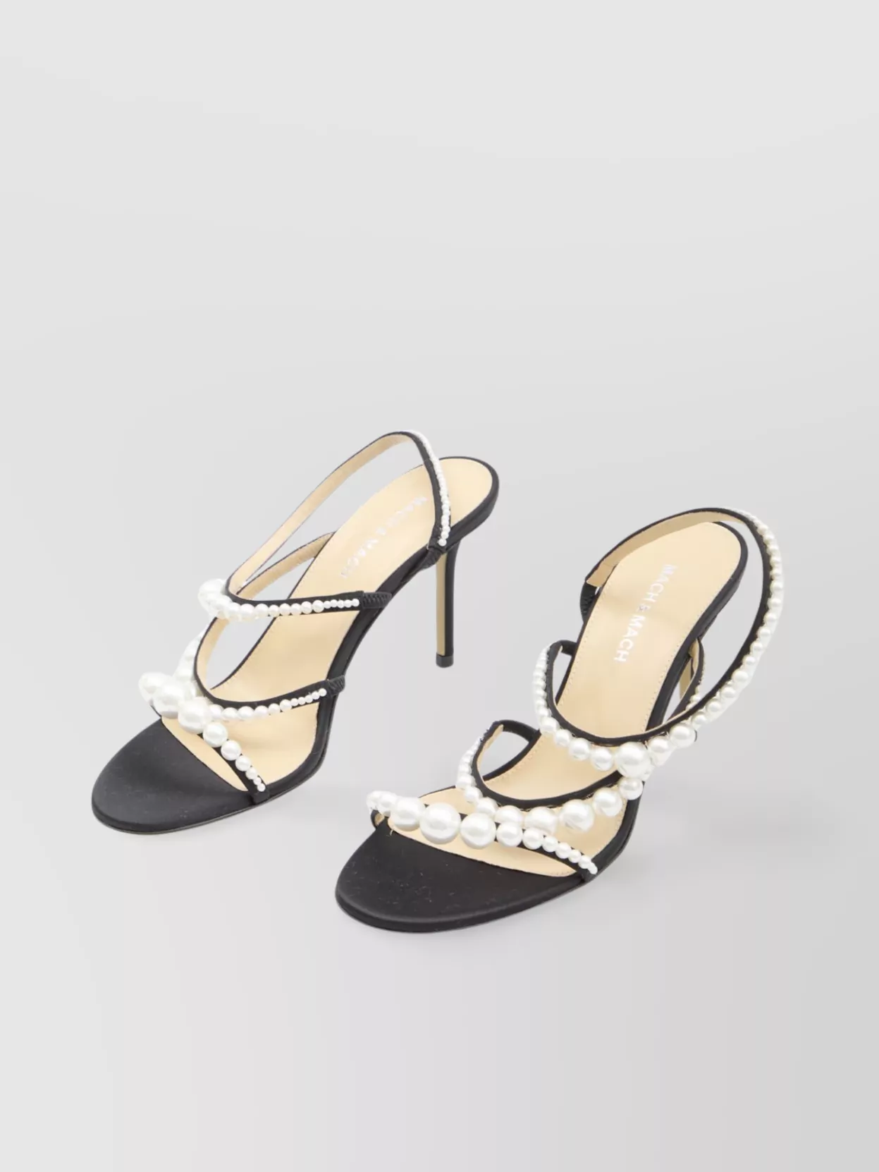 Mach & Mach Satin Pearl Embellished Strappy Sandals