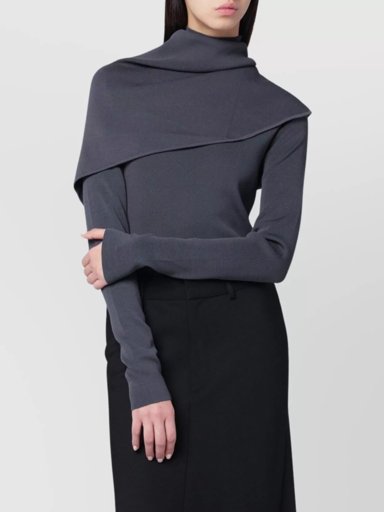 Entire Studios Asymmetric Turtleneck Sweater Cape Detail In Gray