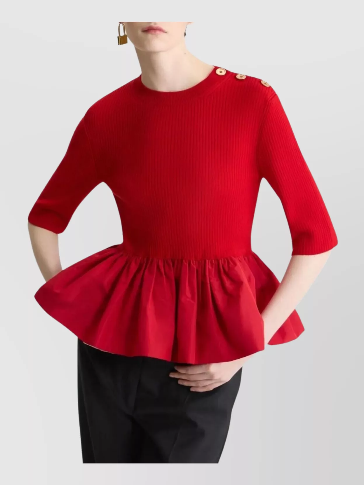 Patou Ruffle Hem Ribbed Jumper In Wool And Faille Clothing In Red