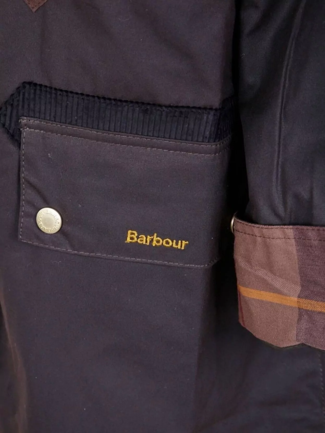 Barbour Corduroy Collar Coat With Tartan Cuffs