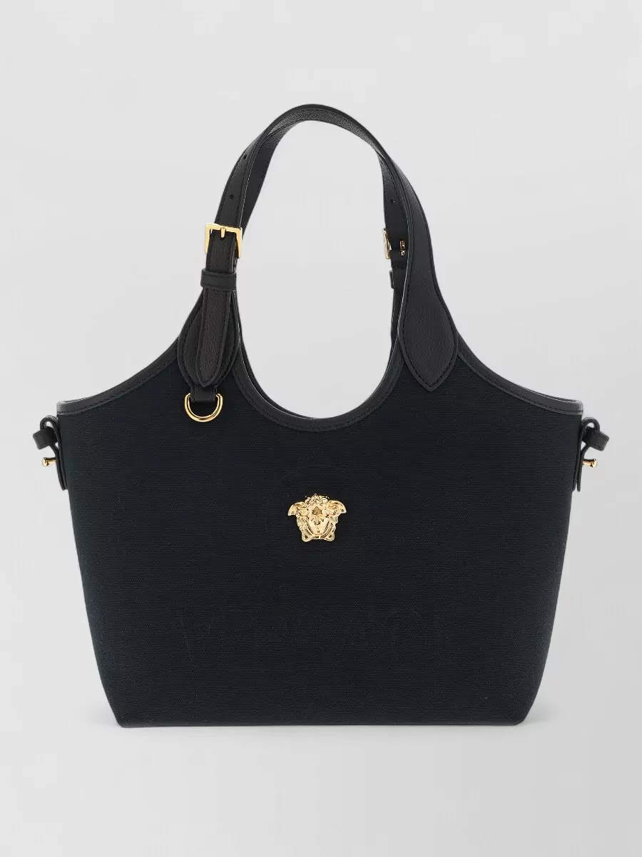 Versace La Medusa Small Tote Bag Top Handles In Black