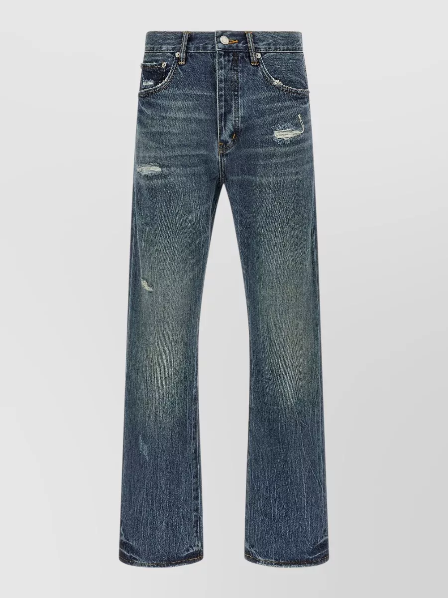Purple denim straight-leg jeans