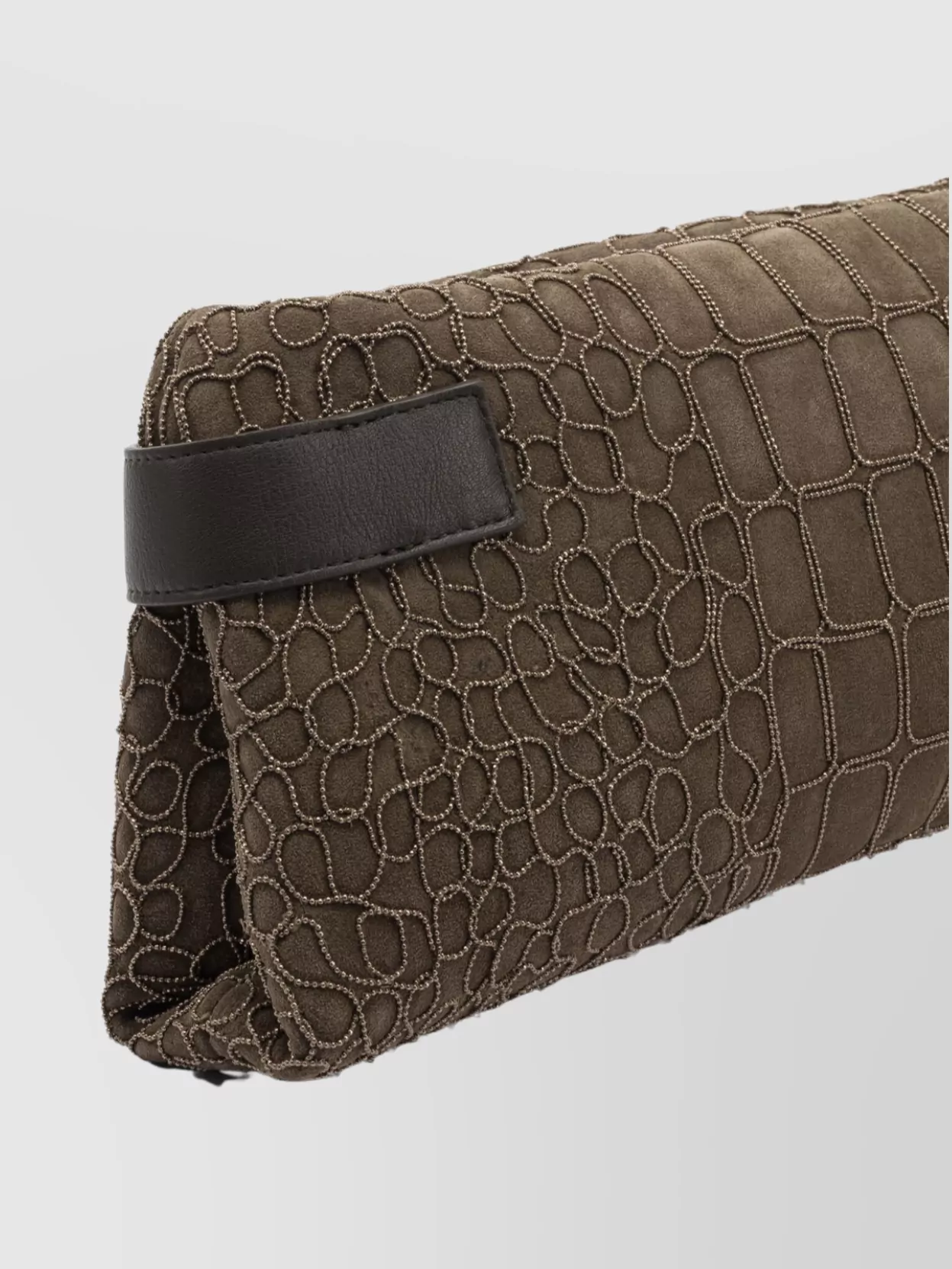 Brunello Cucinelli Rectangular Crocodile Pattern Suede Clutch Bag