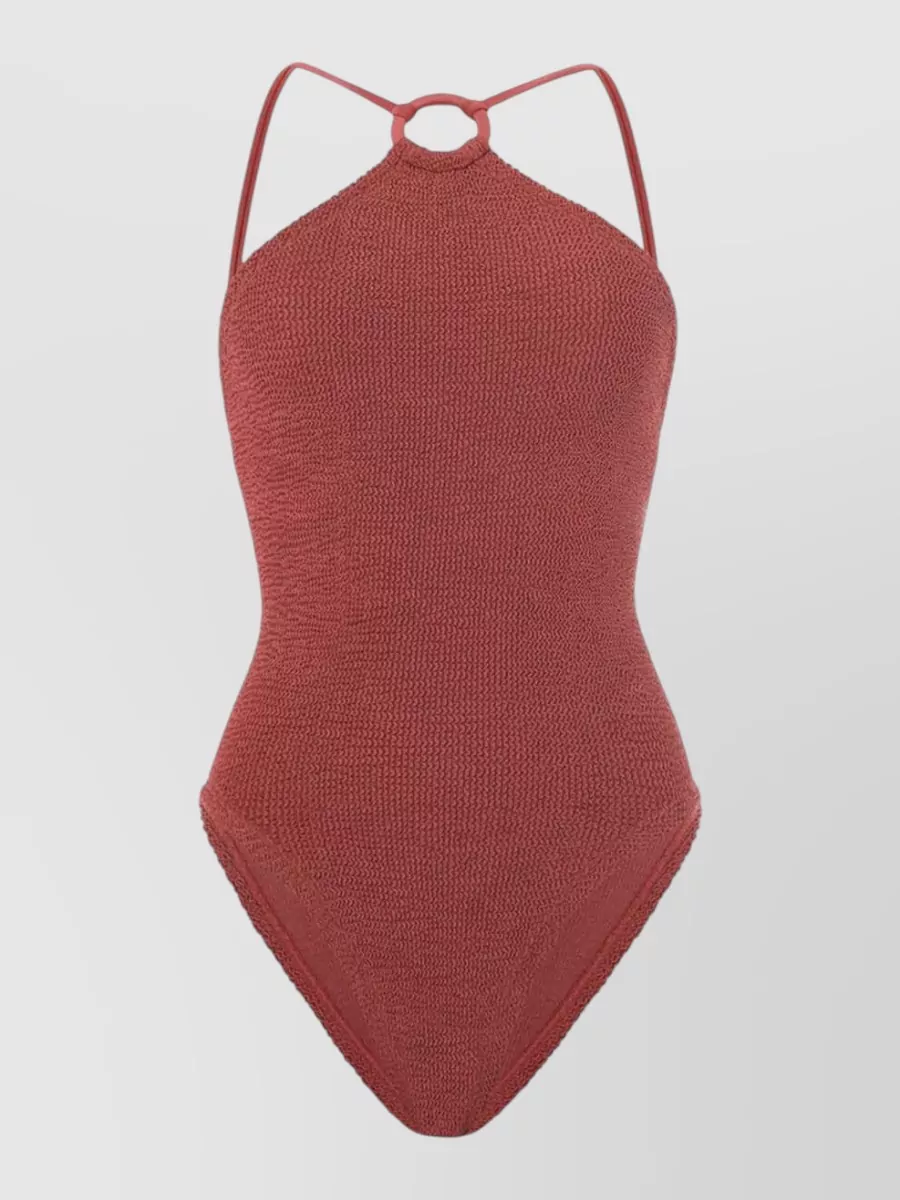 Hunza G crinkled halterneck one-piece swimsuit