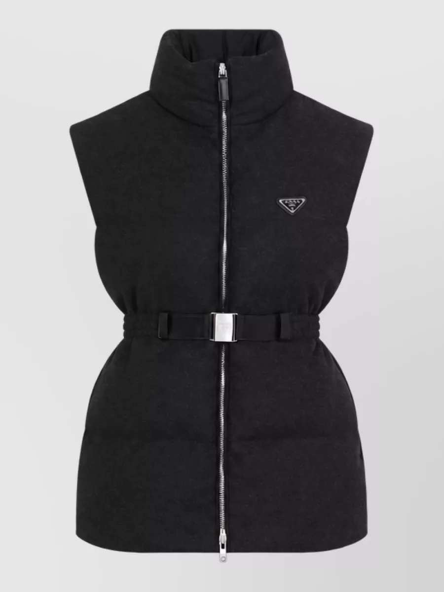 Prada cashmere wool sleeveless belted coat