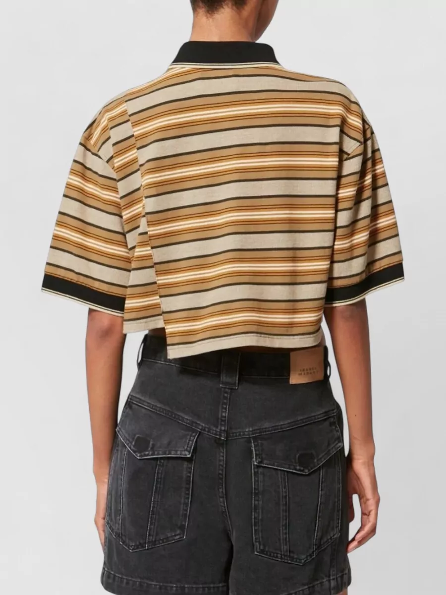 Isabel Marant Etoile Isalyne Striped Cotton Pique Cropped Polo Top