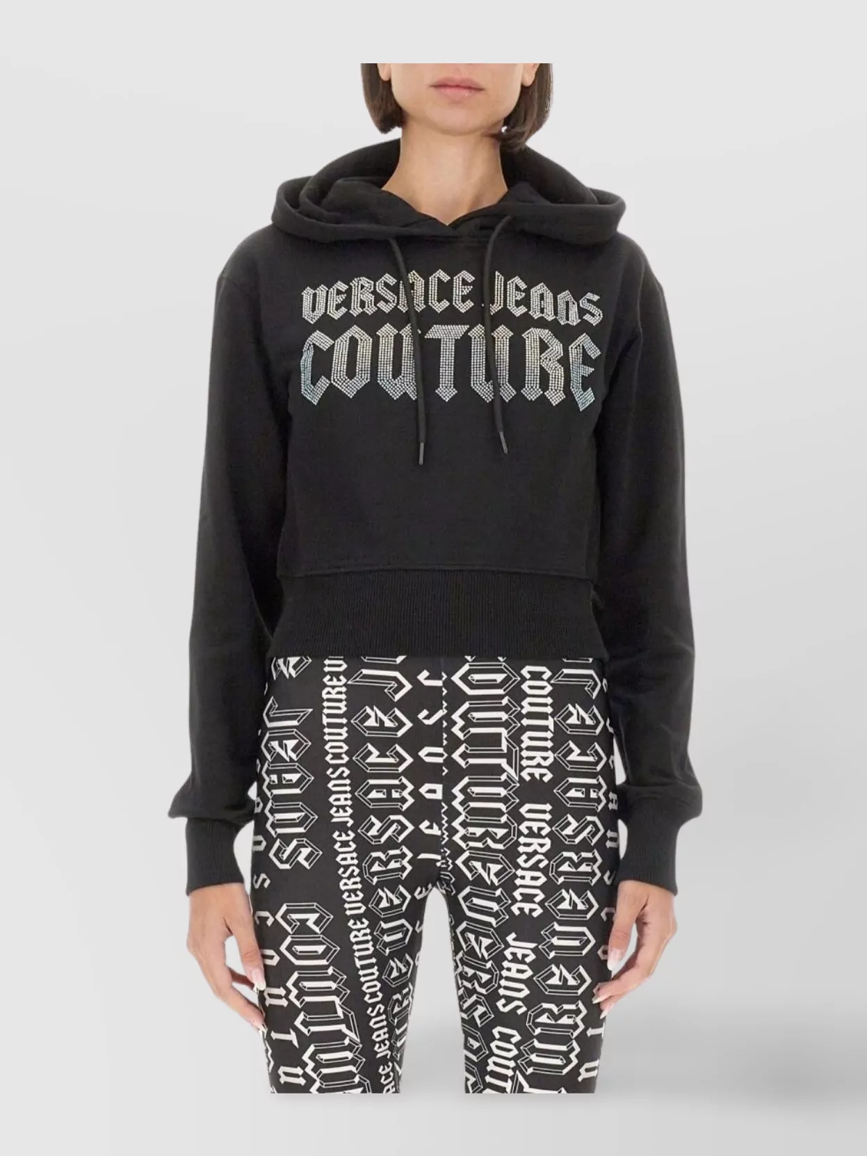 Shop Versace Jeans Couture Logo Hooded Sweatshirt With Ribbed Finish