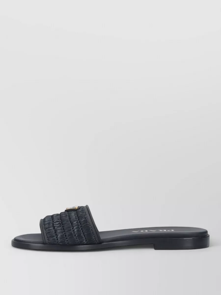 Prada Raffia Heeled Slides