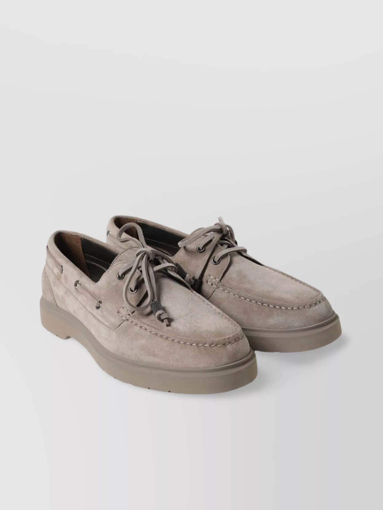 Brunello Cucinelli Suede Lace-up Boat Loafer With Rubber Sole
