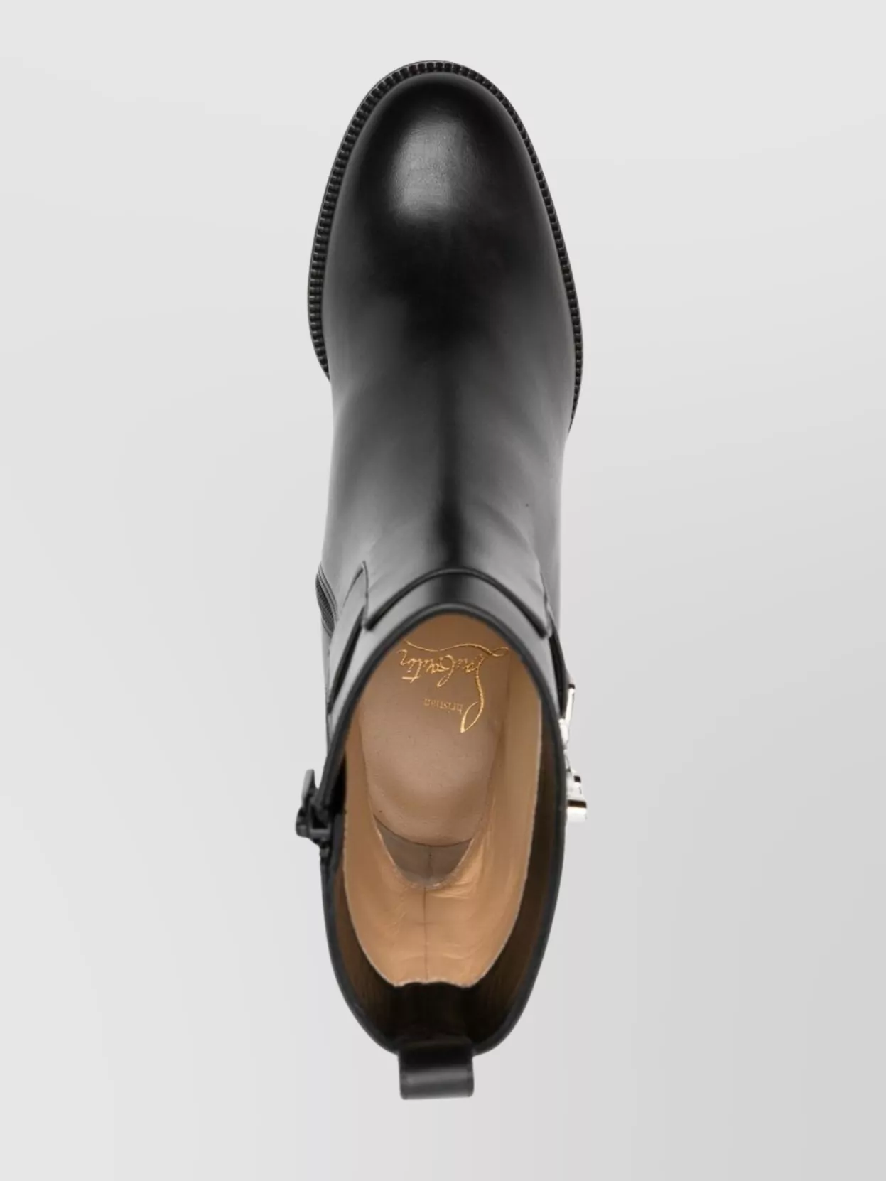 Christian Louboutin Heel Block Round Toe Buckle Ankle Boots
