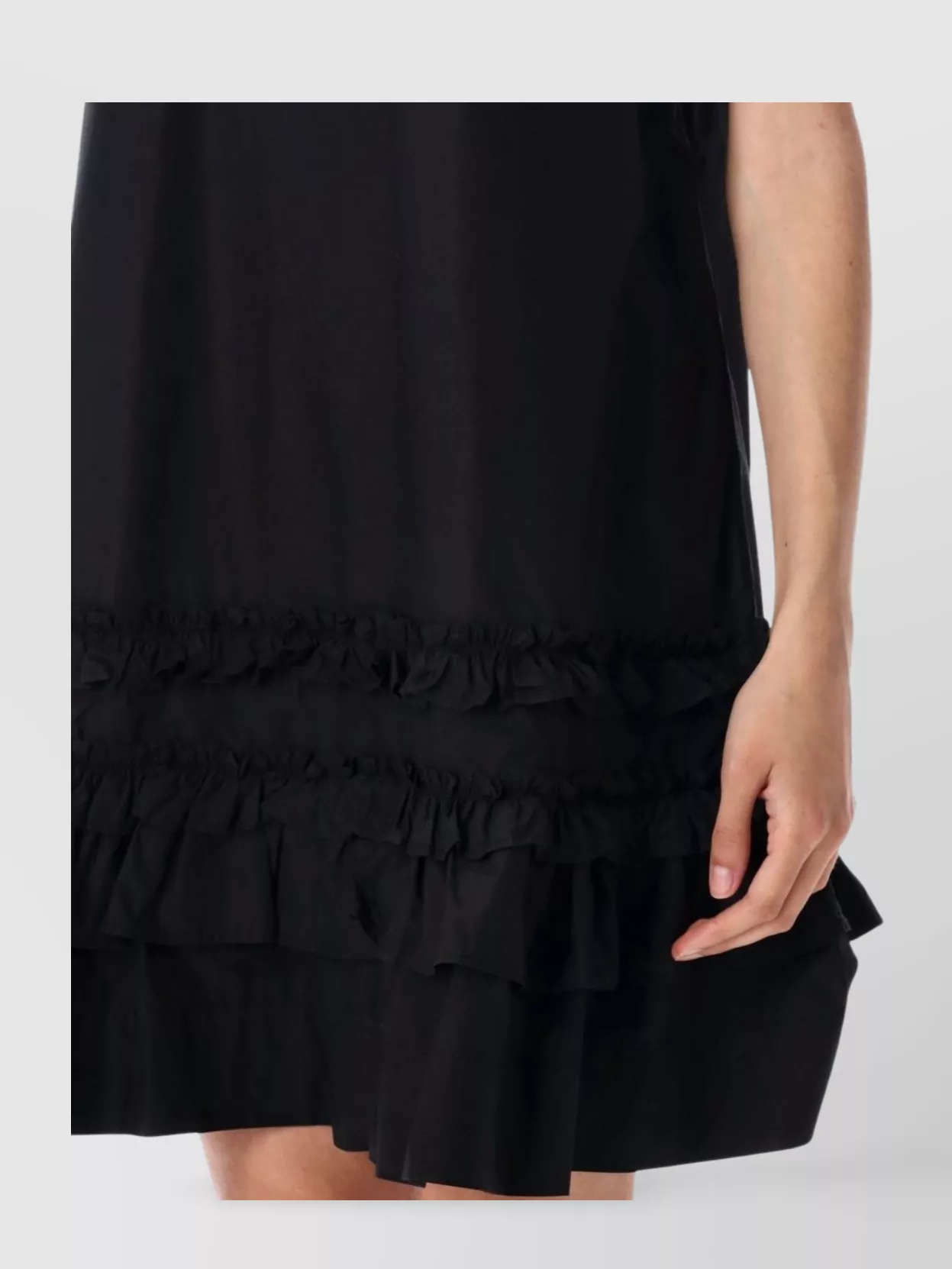 Ganni Ruffle Sleeveless Square Neck Mini Dress In Black
