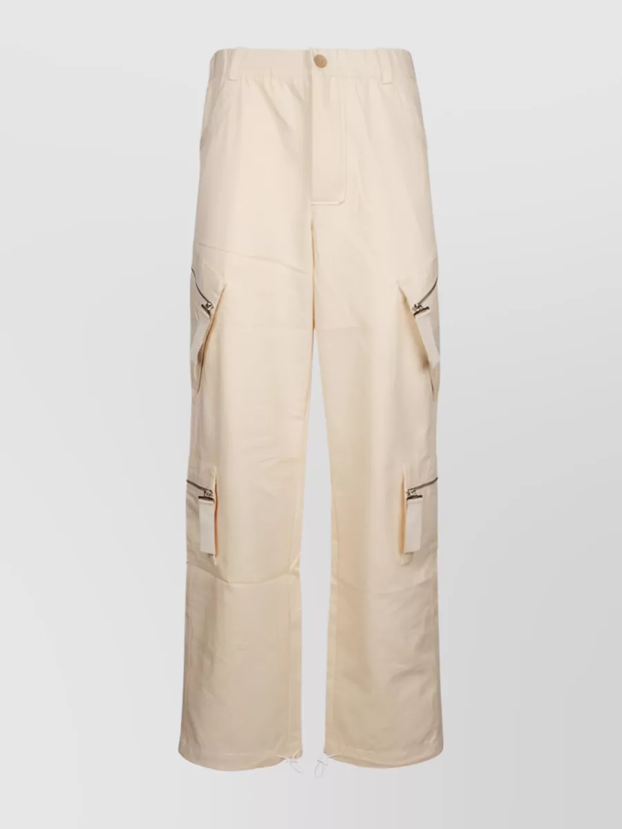 Shop Jacquemus Functional Straight-leg Pants With Multiple Zip Pockets In Cream