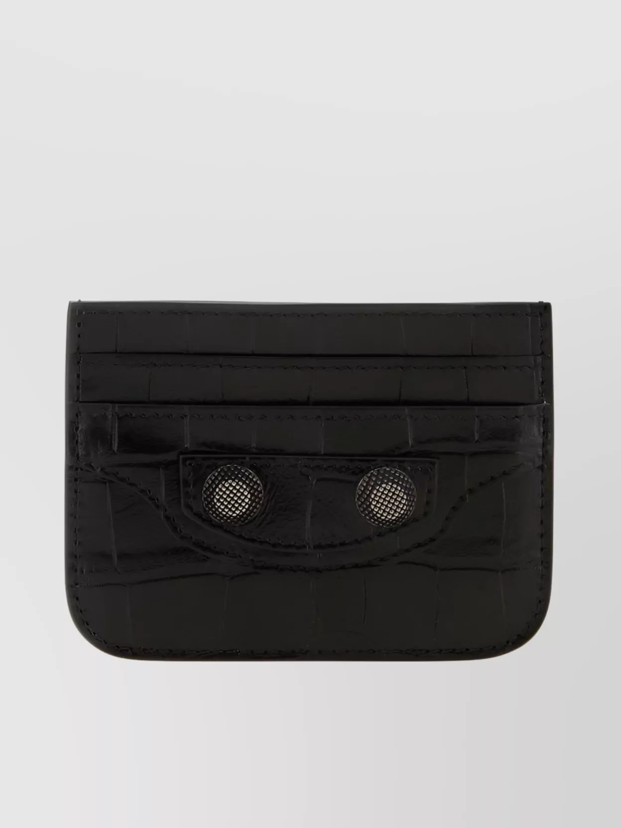 Shop Balenciaga Textured Crocodile Wallet With Metallic Accents In Black