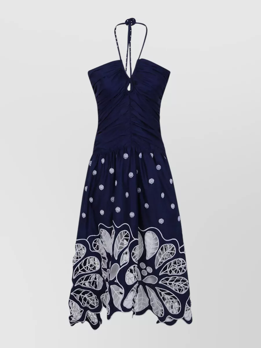 Farm Rio cotton sleeveless richelieu embroidered midi dress