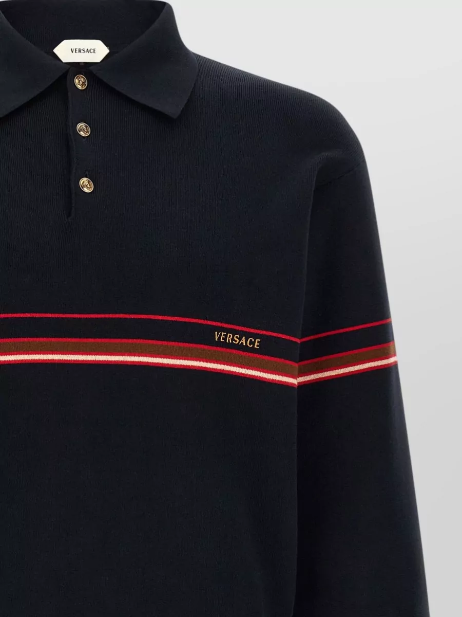 Versace Cotton Striped Long-Sleeve Polo Shirt