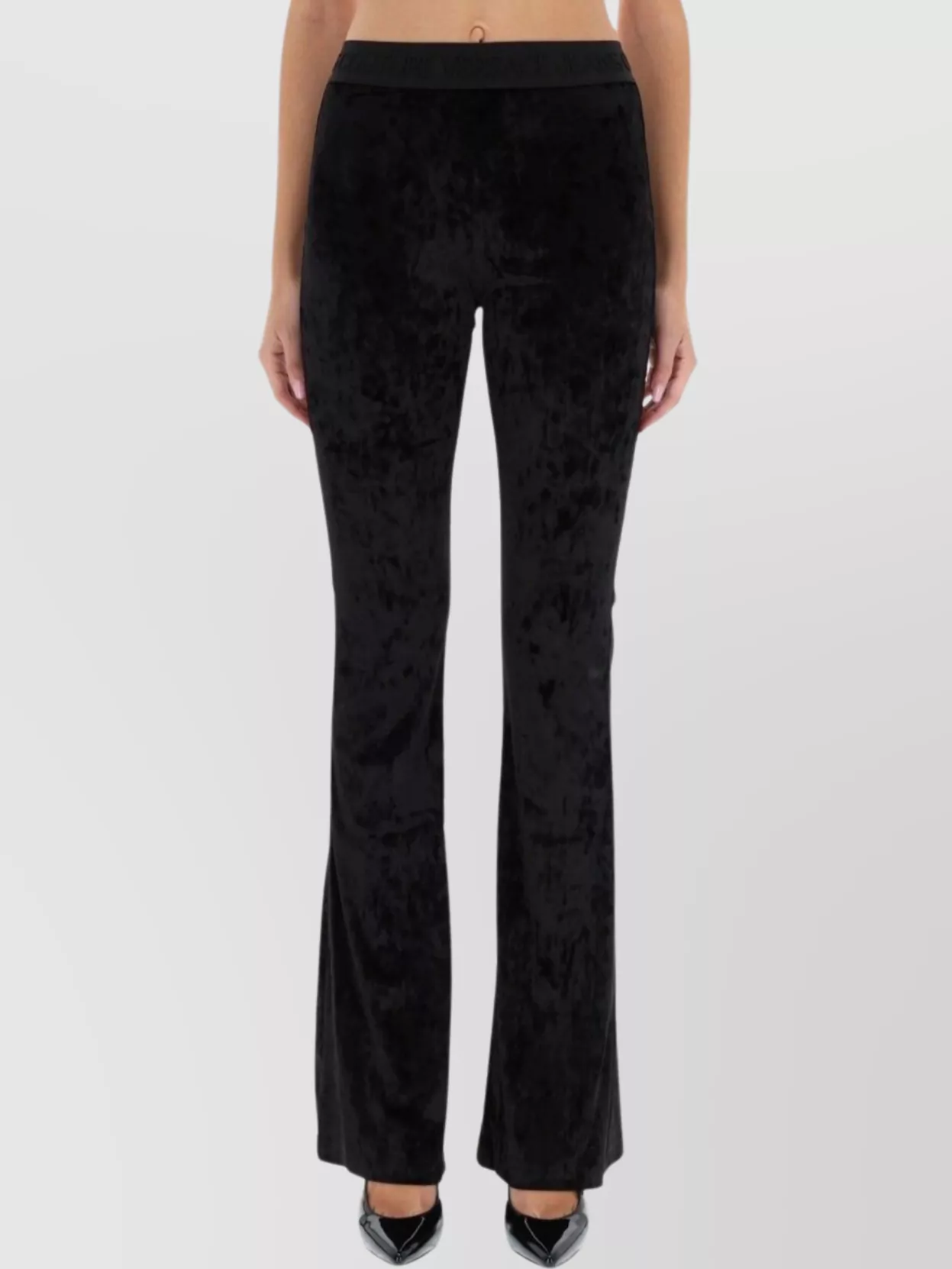 Versace Jeans Couture Velvet Flared Leg Trousers With Elastic Waistband