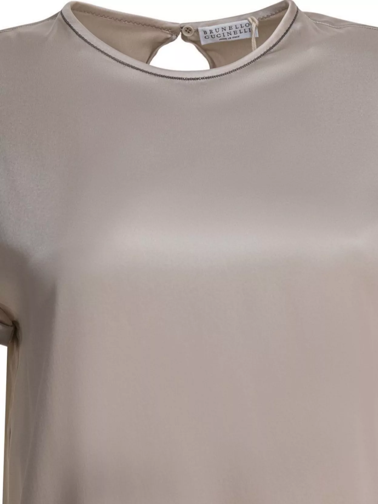 Brunello Cucinelli Keyhole Back Round Neck Satin Finish Tops