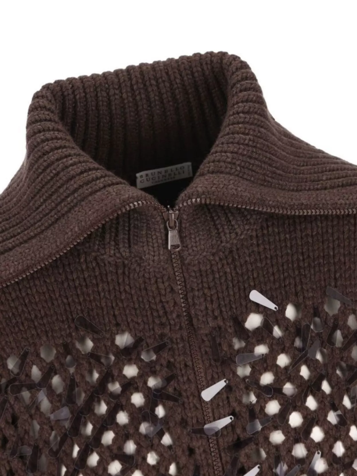 Brunello Cucinelli Textured Knit Cashmere Cardigan Ribbed Collar Embellishments