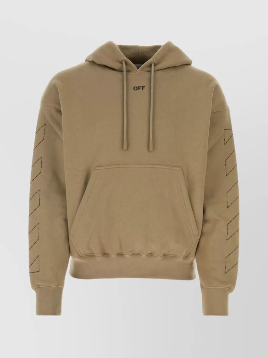Shop Off-white Embroidered Sleeve Cotton Hooded Sweater In Brown