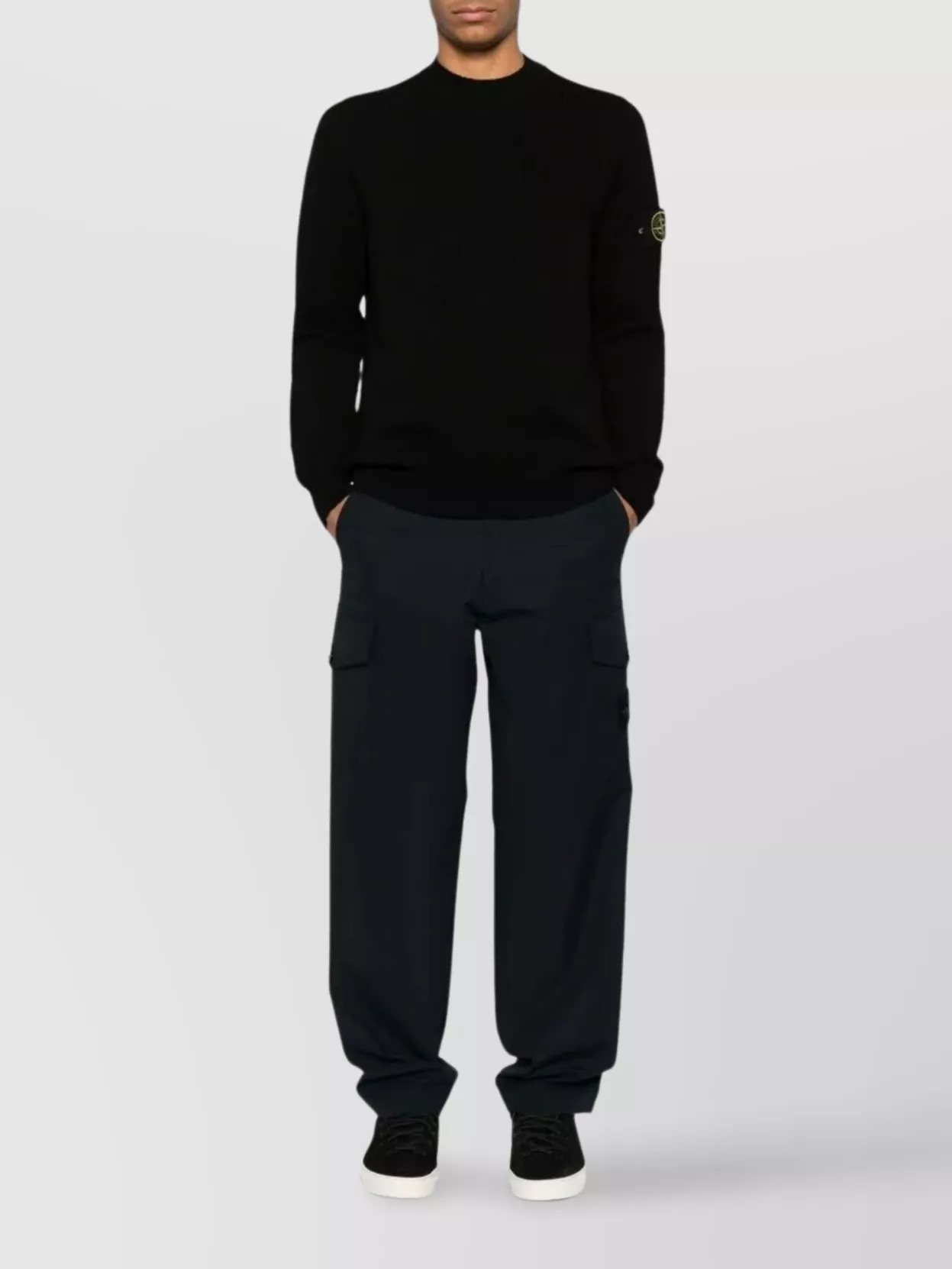 Shop Stone Island Ribbed Crew Neck Jumper In Black