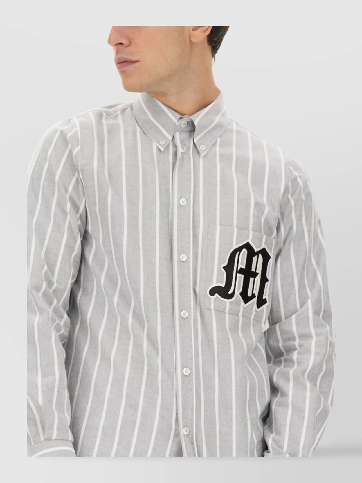 Msgm Striped Logo Embroidered Shirt Pocket
