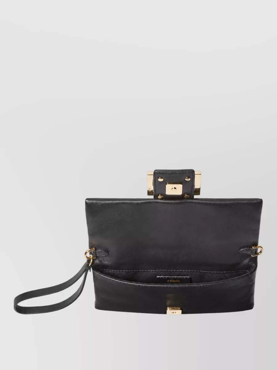 Fendi Baguette Mom Leather Clutch Gold Hardware