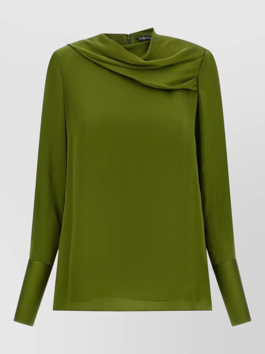 Tom Ford Silk draped asymmetric neck long-sleeve blouse