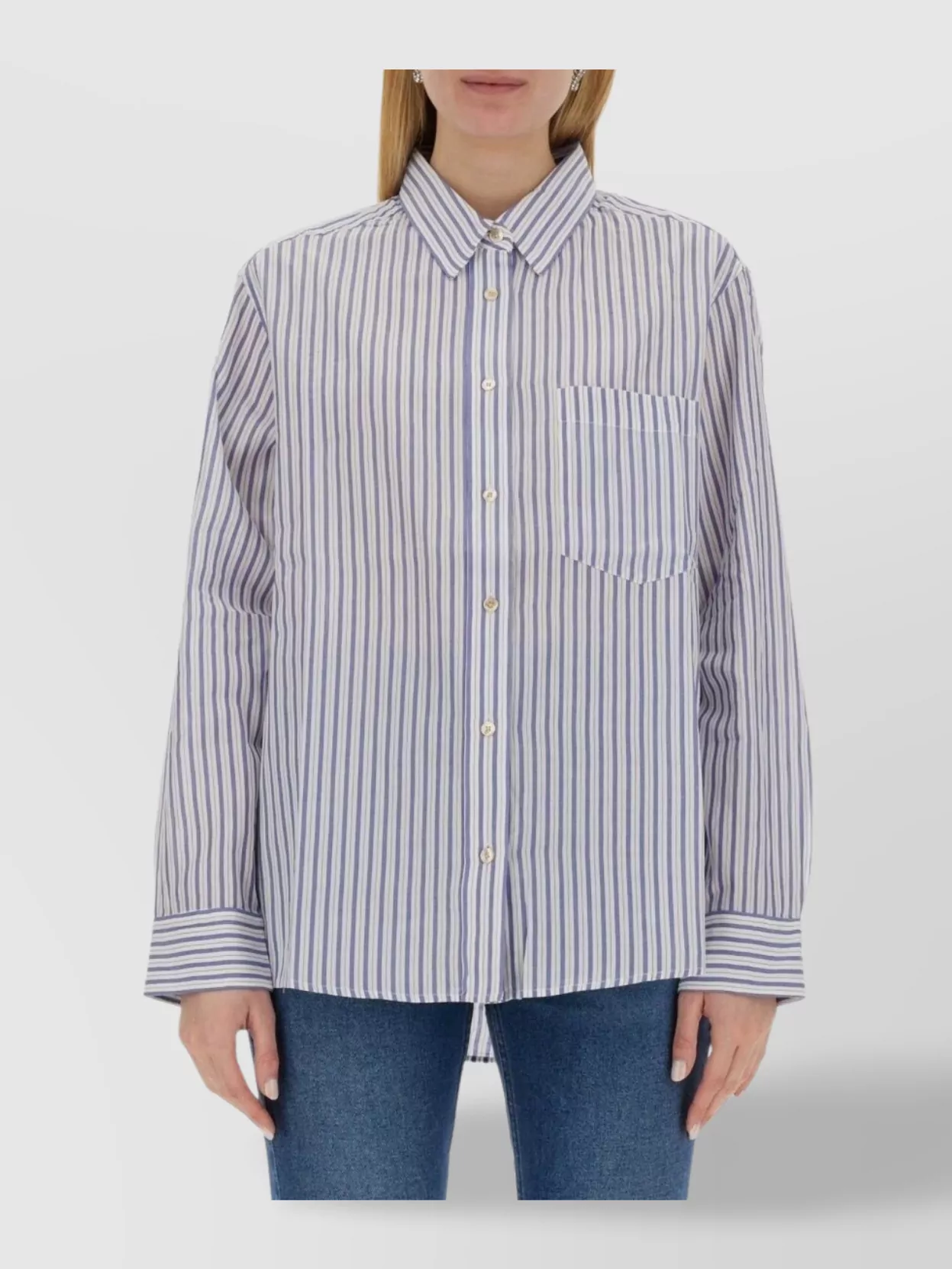 Isabel Marant Etoile "Esola" Striped Collared Shirt Pocket