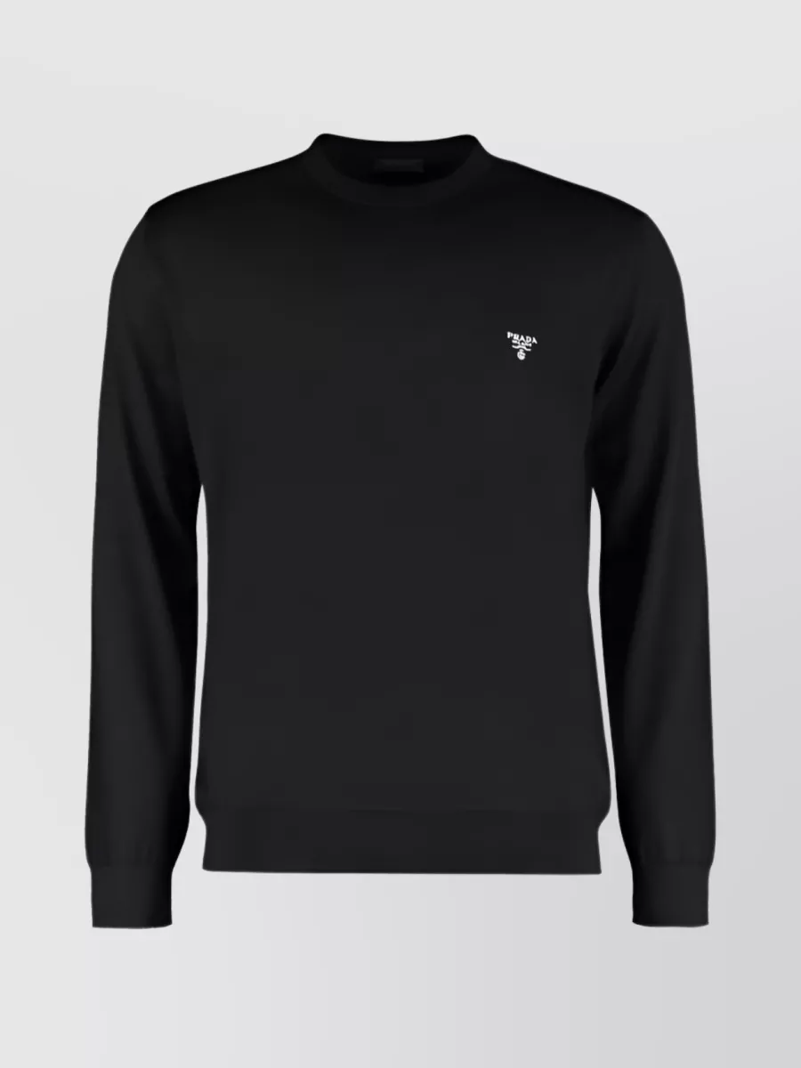 Shop Prada Embroidered Logo Wool Sweater In Black