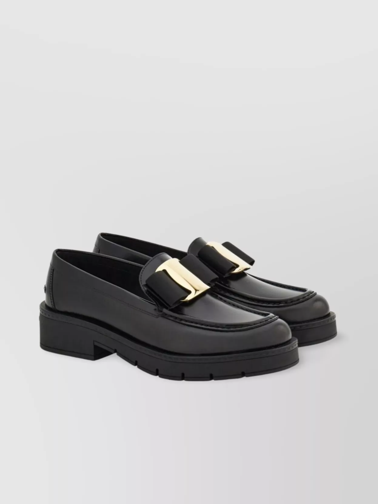 Ferragamo Chunky Sole Bow Loafers With Gold-Tone Hardware