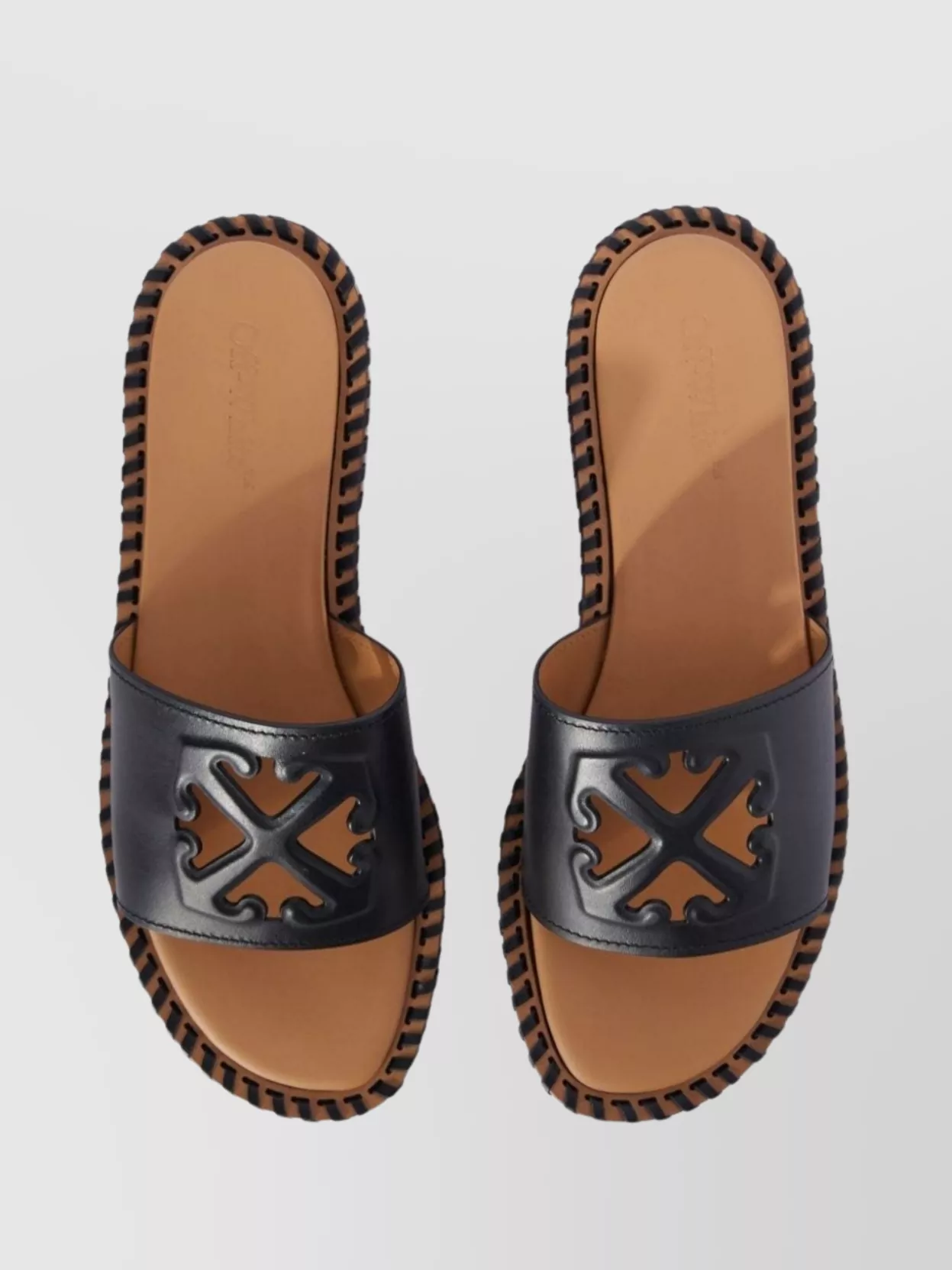 Off-White Arrow-Embossed Leather Slides Cut-Out Design