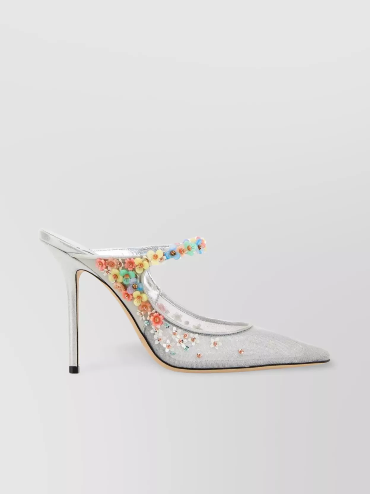 Jimmy Choo Daisy Mules Mesh Floral Embellishments In White
