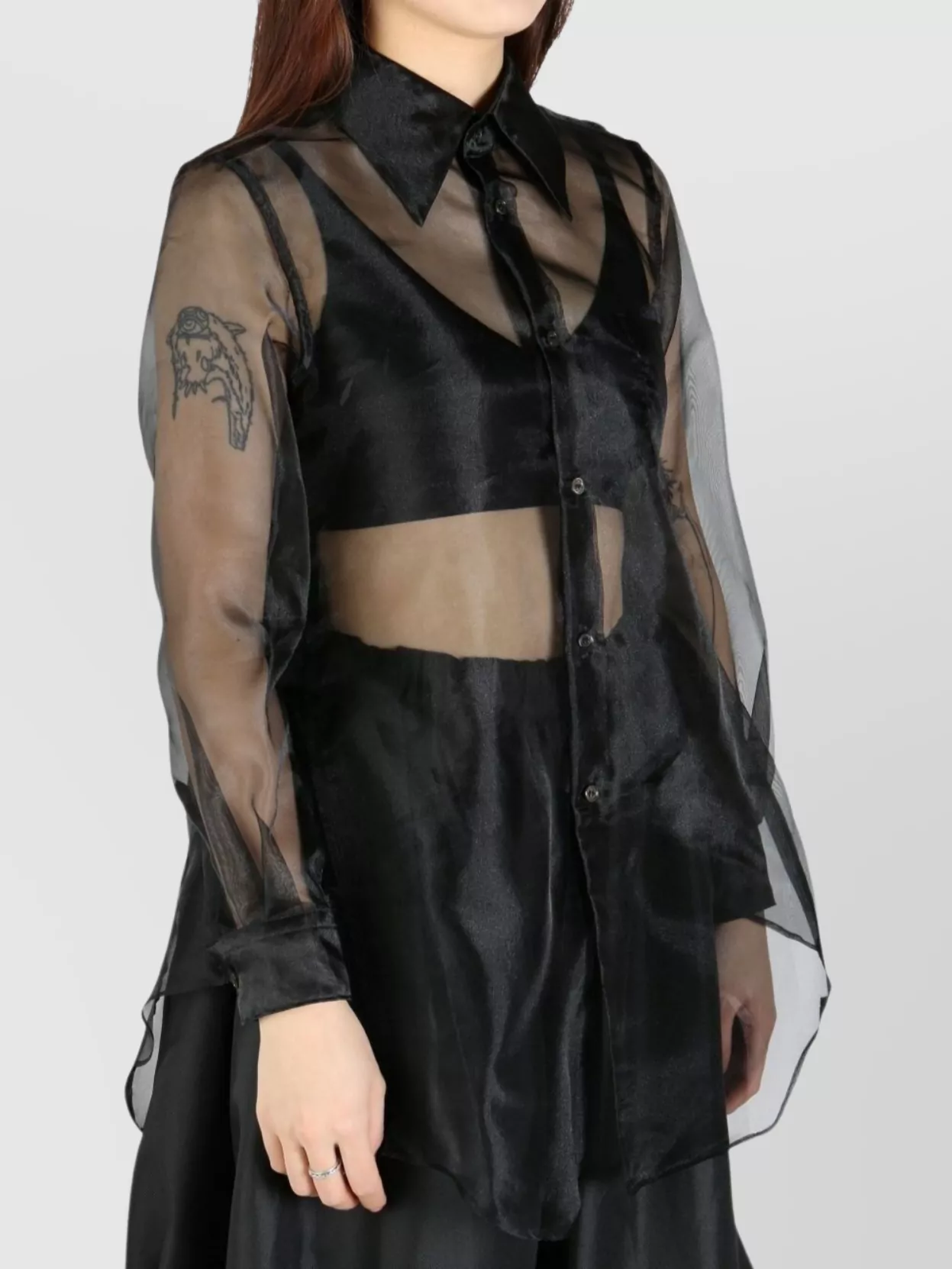 Shop Comme Des Garçons Sheer Fabric Longline Shirt With Buttoned Cuffs