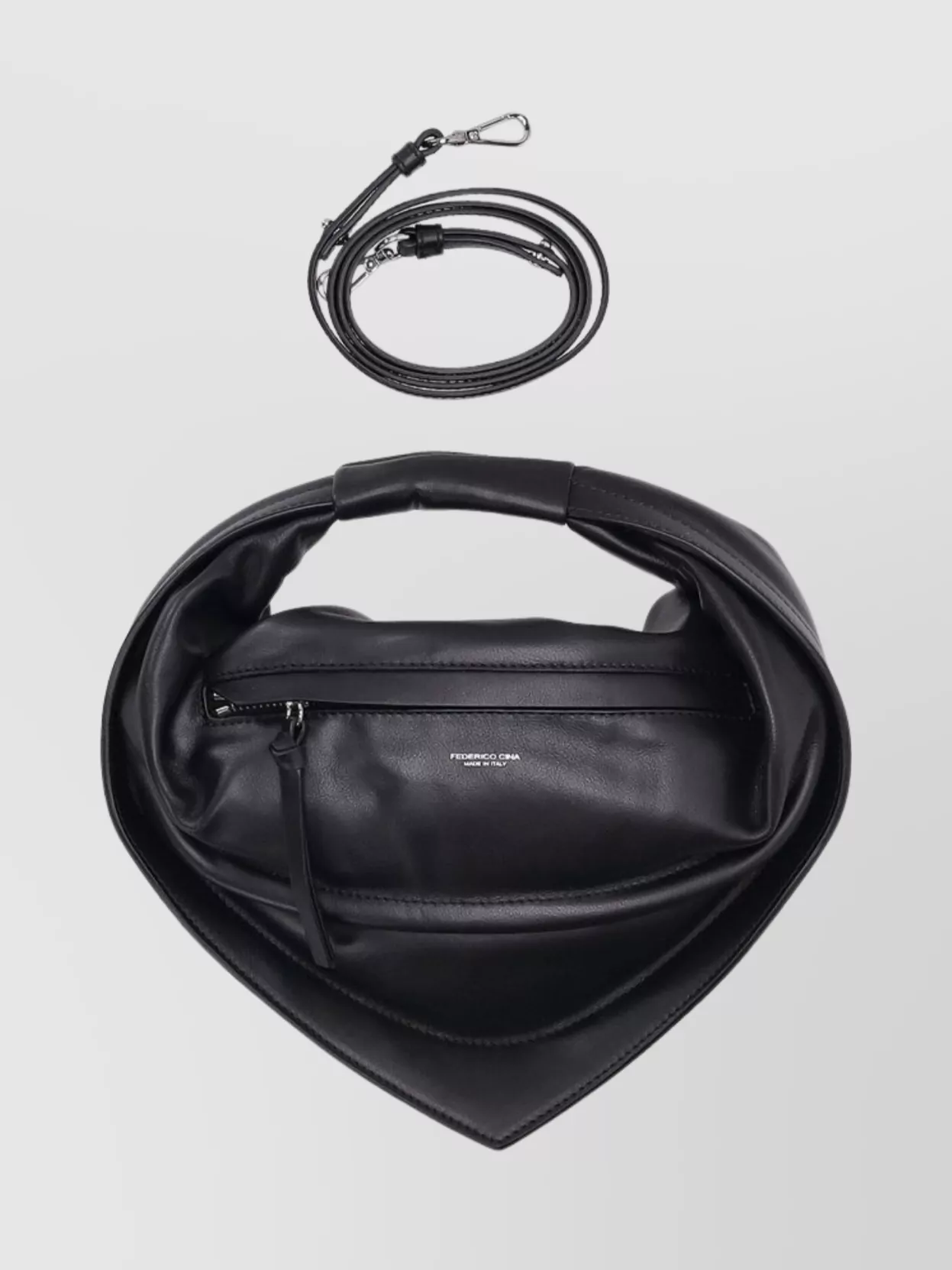 Federico Cina Midi Tortellino Shoulder Bag Detachable Strap In Black