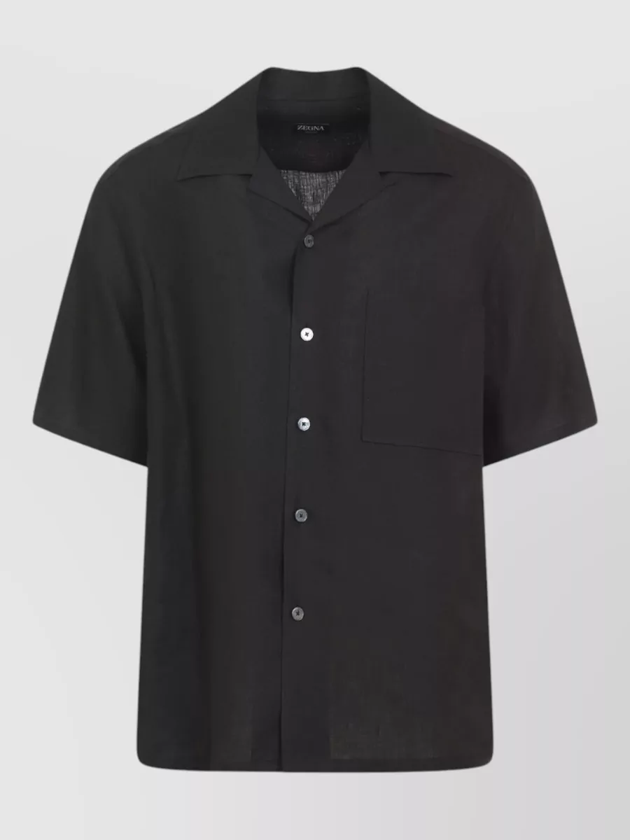 Zegna Oasis Linen Camp Collar Short Sleeve Shirt