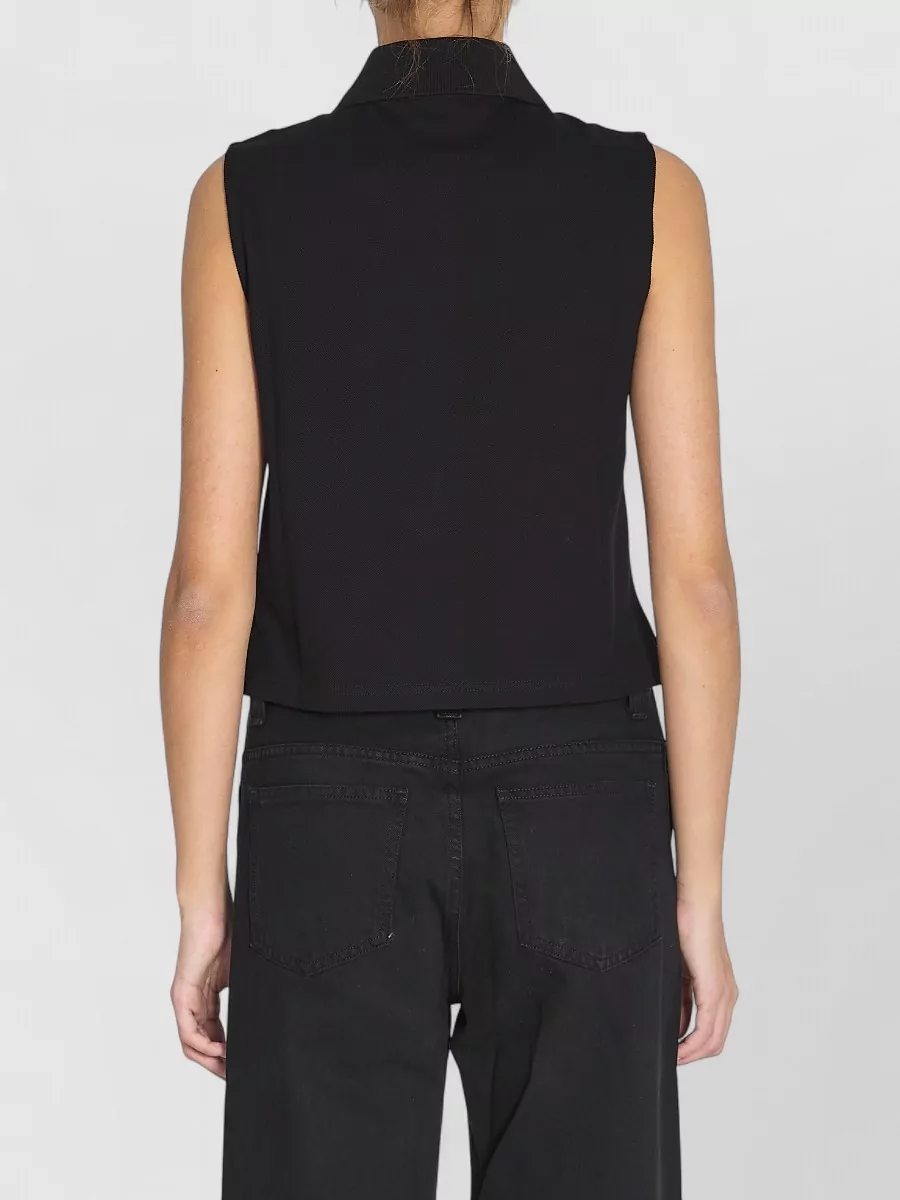 Saint Laurent Sleeveless Cotton Piqué Polo Top
