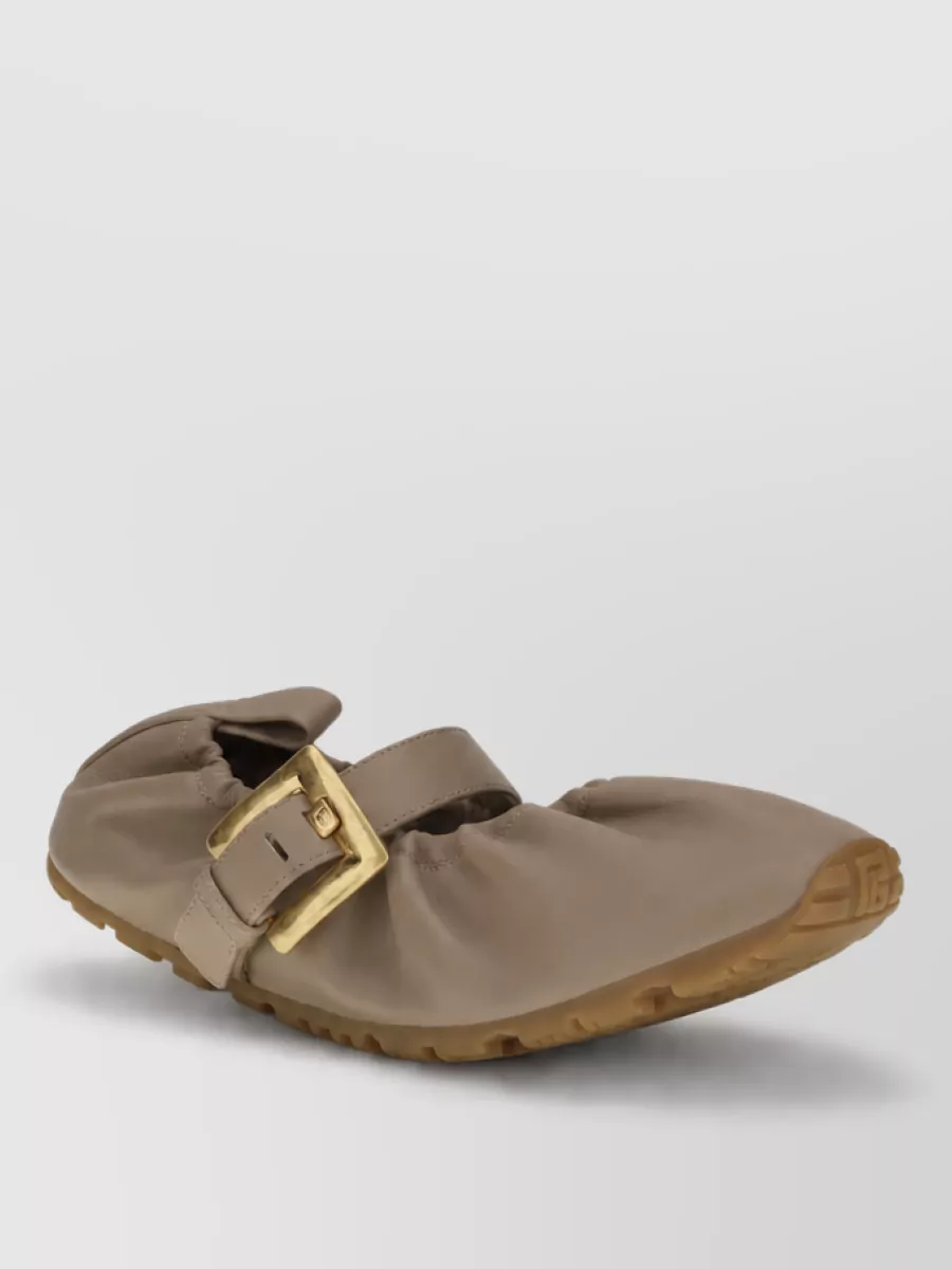 Balmain lambskin gathered buckle-strap ballerina flats