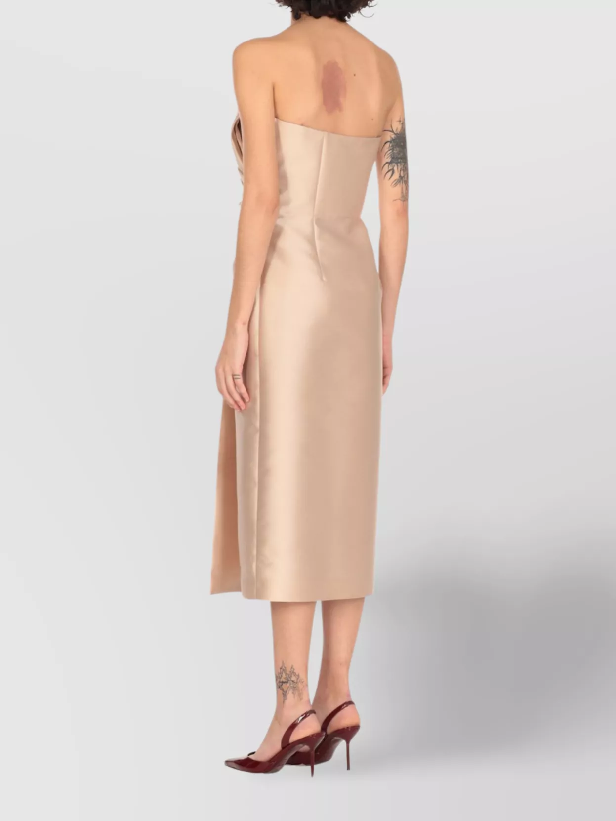 Alberta Ferretti Draped Satin Strapless Straight Neckline Midi