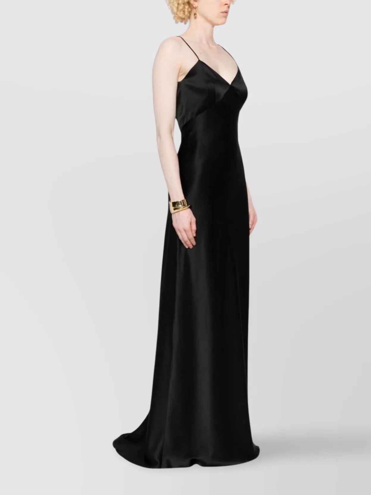 Max Mara Satin Spaghetti Strap Dress With Back Slit In Black
