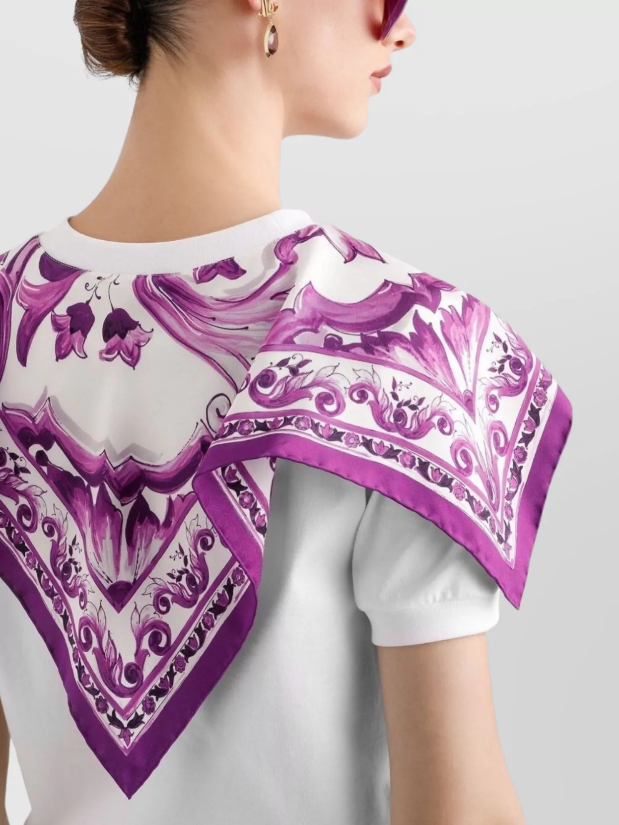 Dolce&Gabbana Scarf Detail T-Shirt Majolica Print