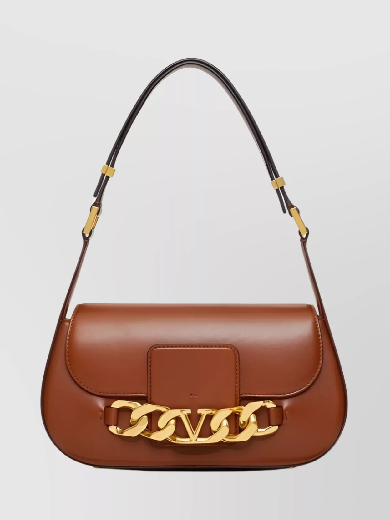 Shop Valentino Leather Chain Shoulder Bag In Brown