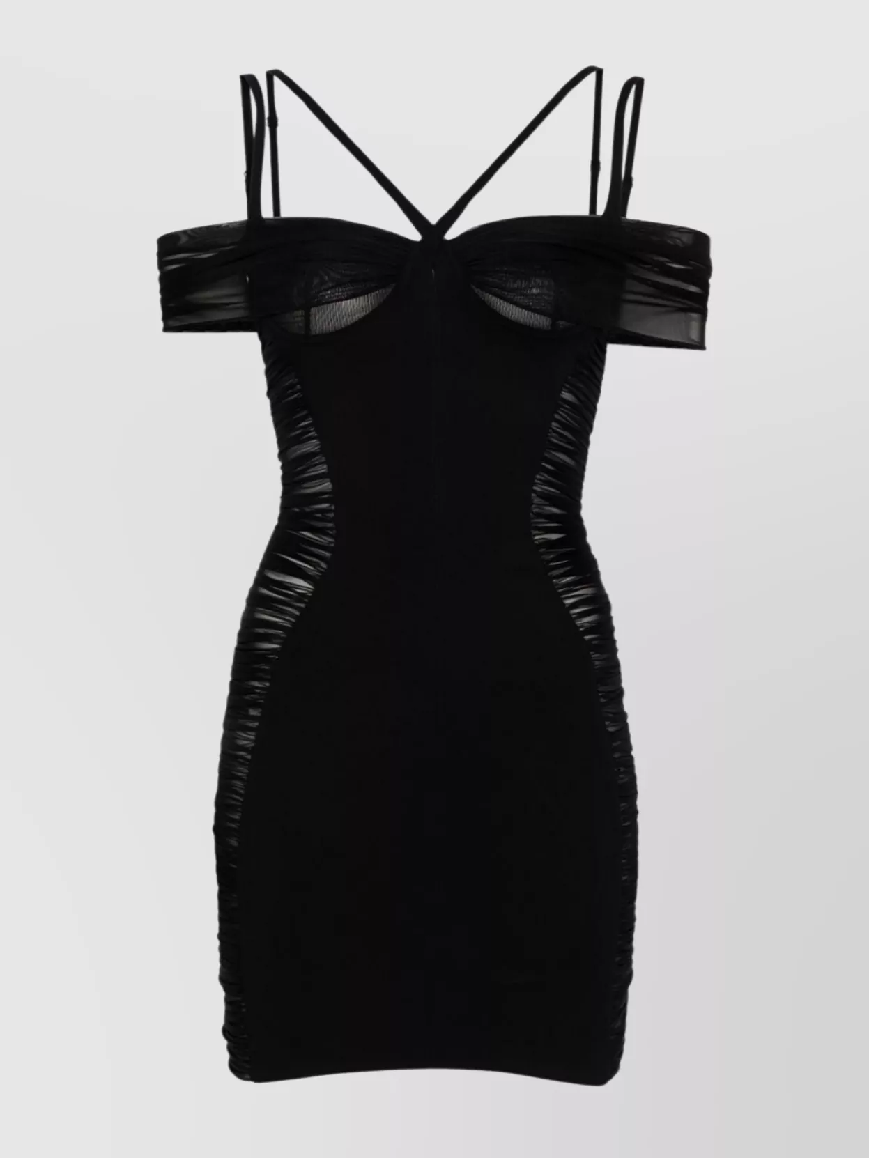 Shop Mugler Mid-length Dress With Corset Style And Off-shoulder Detail In Black