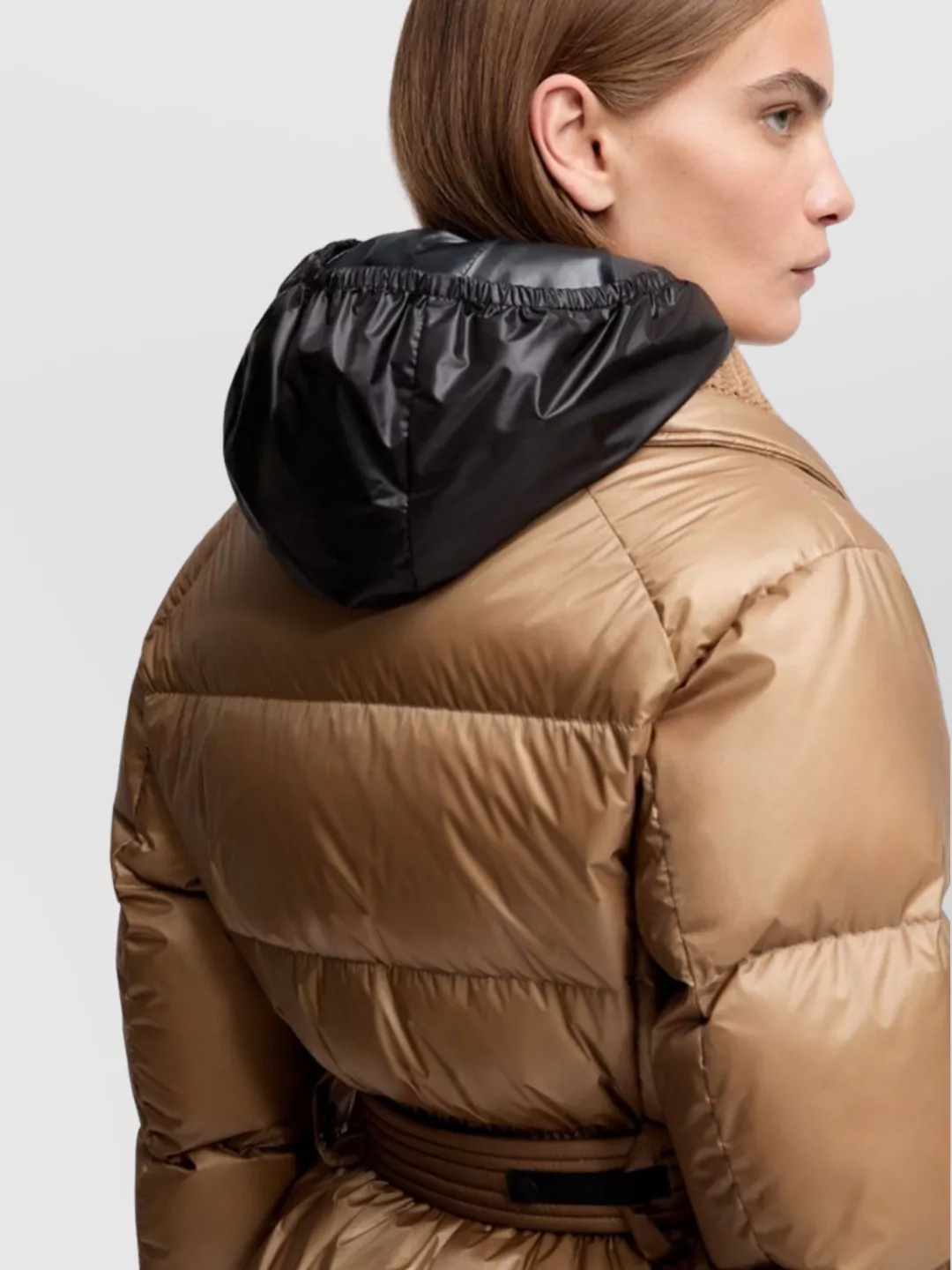 Moncler Padded Ski Jacket With Belt And Hood In Brown